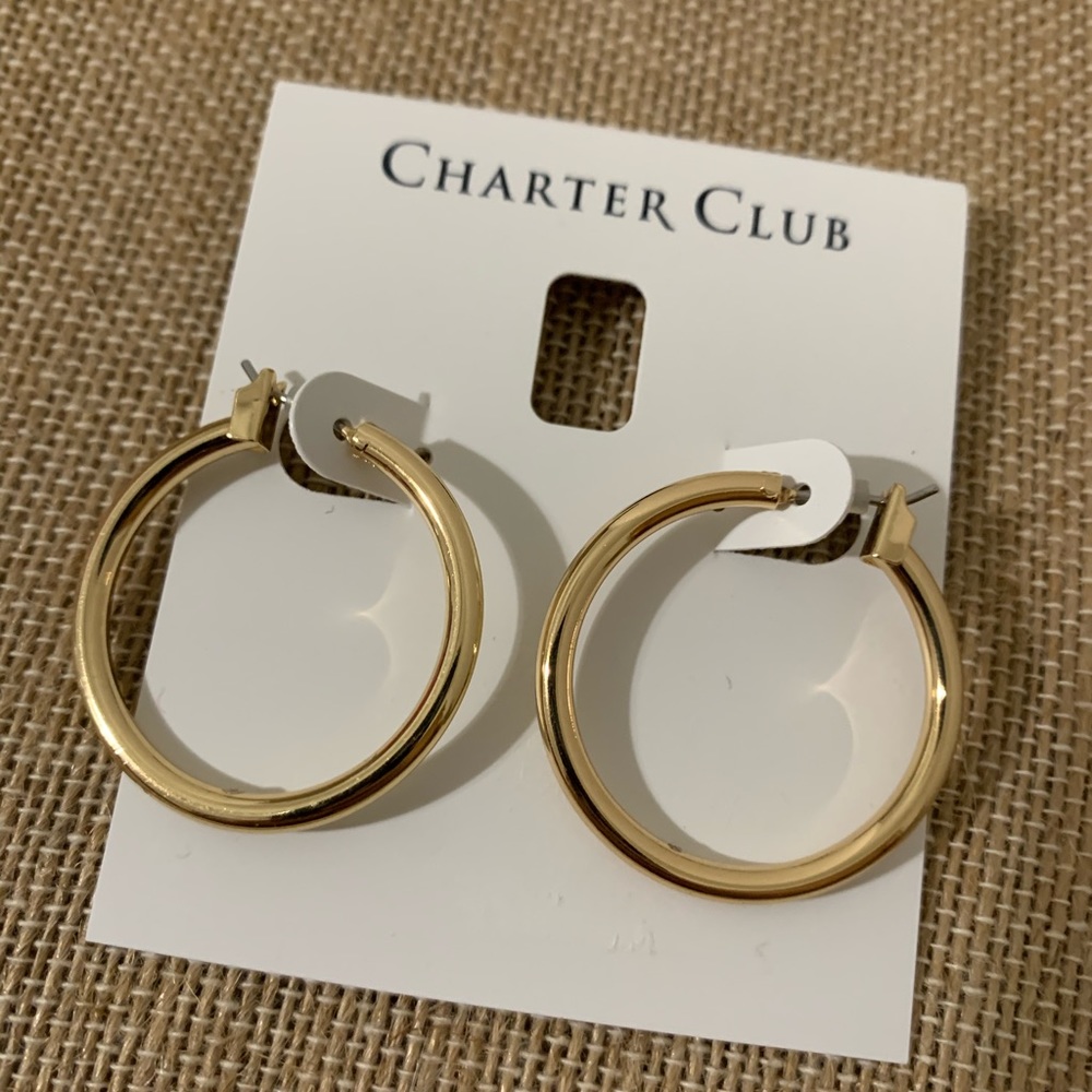 Charter Club Goldtone Tube Hoop Earrings - Picture 6 of 9